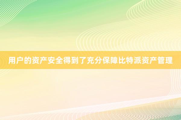 用户的资产安全得到了充分保障比特派资产管理