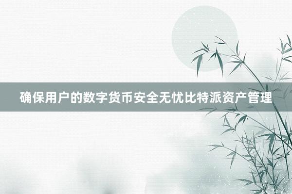 确保用户的数字货币安全无忧比特派资产管理